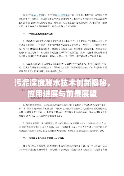 污泥深度脱水技术创新揭秘，应用进展与前景展望