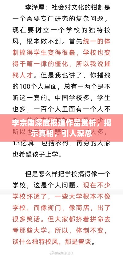 李宗陶深度报道作品赏析，揭示真相，引人深思