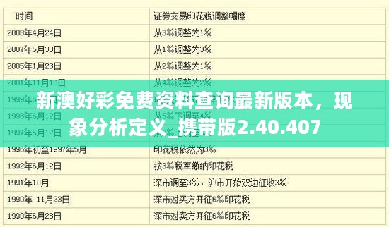 新澳好彩免费资料查询最新版本，现象分析定义_携带版2.40.407