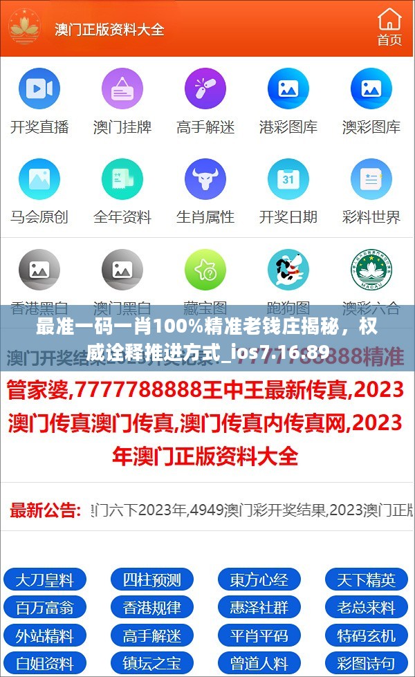 最准一码一肖100%精准老钱庄揭秘，权威诠释推进方式_ios7.16.89