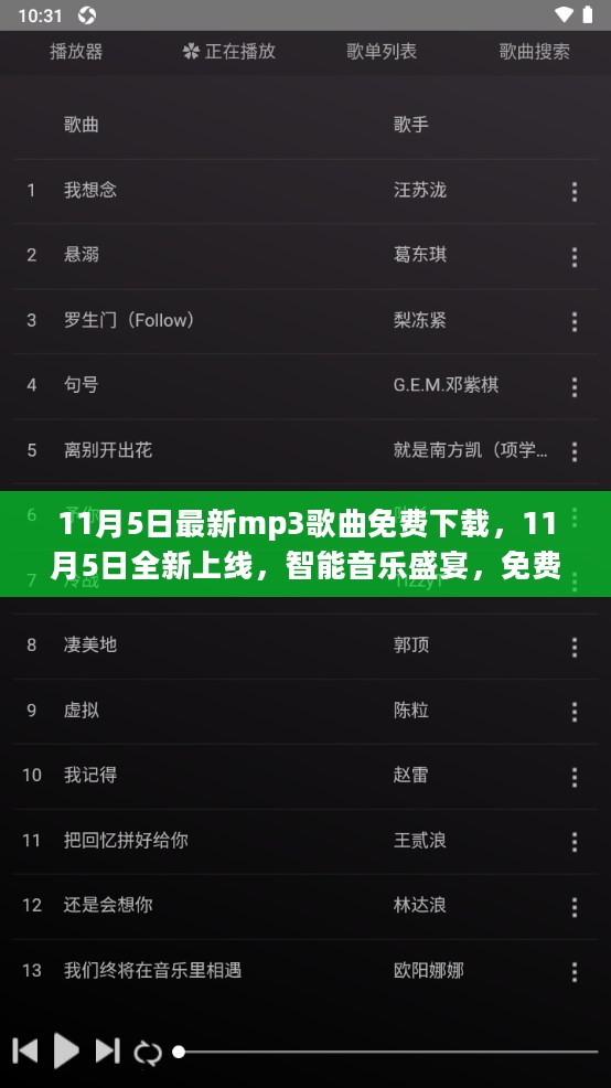 11月5日全新上线，智能音乐盛宴，革新科技生活的免费MP3歌曲下载体验