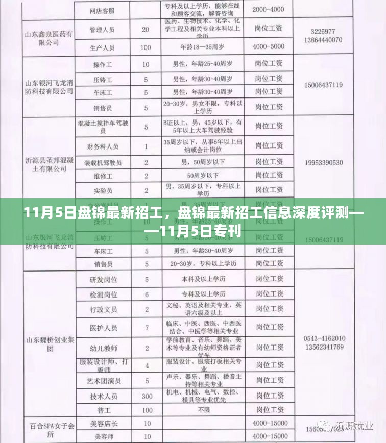 盘锦最新招工信息深度评测——11月5日专刊发布