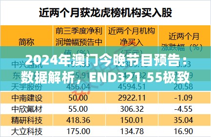 2024年澳门今晚节目预告：数据解析，END321.55极致版揭秘