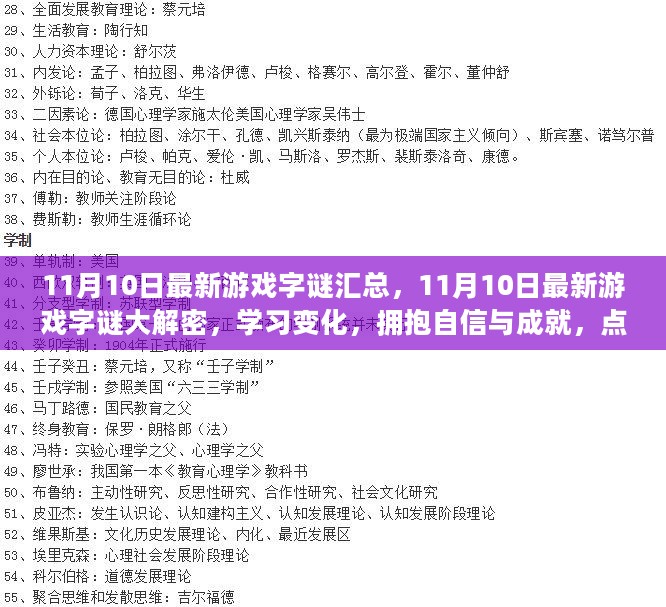 11月10日游戏字谜大解密，点燃生活正能量，拥抱自信与成就