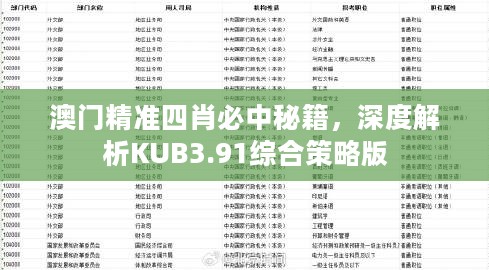 澳门精准四肖必中秘籍，深度解析KUB3.91综合策略版