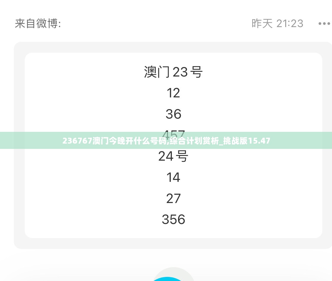 236767澳门今晚开什么号码,综合计划赏析_挑战版15.47