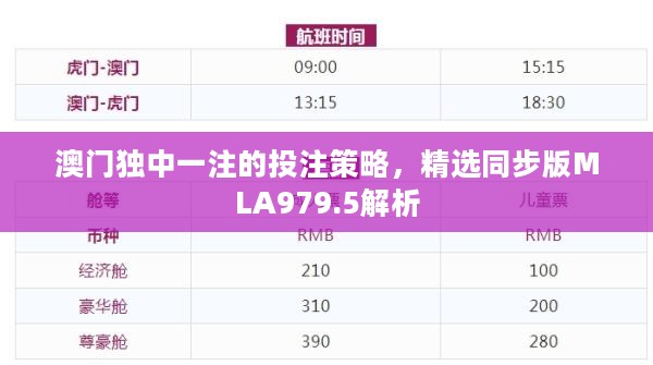 澳门独中一注的投注策略，精选同步版MLA979.5解析