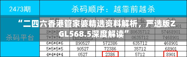 “二四六香港管家婆精选资料解析，严选版ZGL568.5深度解读”