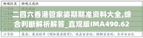 二四六香港管家婆期期准资料大全,综合判断解析解答_直观版IMA490.62