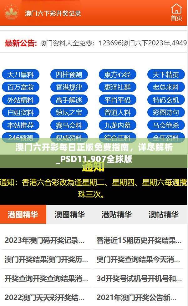 澳门六开彩每日正版免费指南，详尽解析_PSD11.907全球版