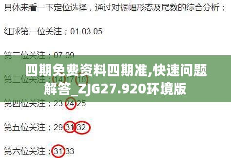 四期免费资料四期准,快速问题解答_ZJG27.920环境版