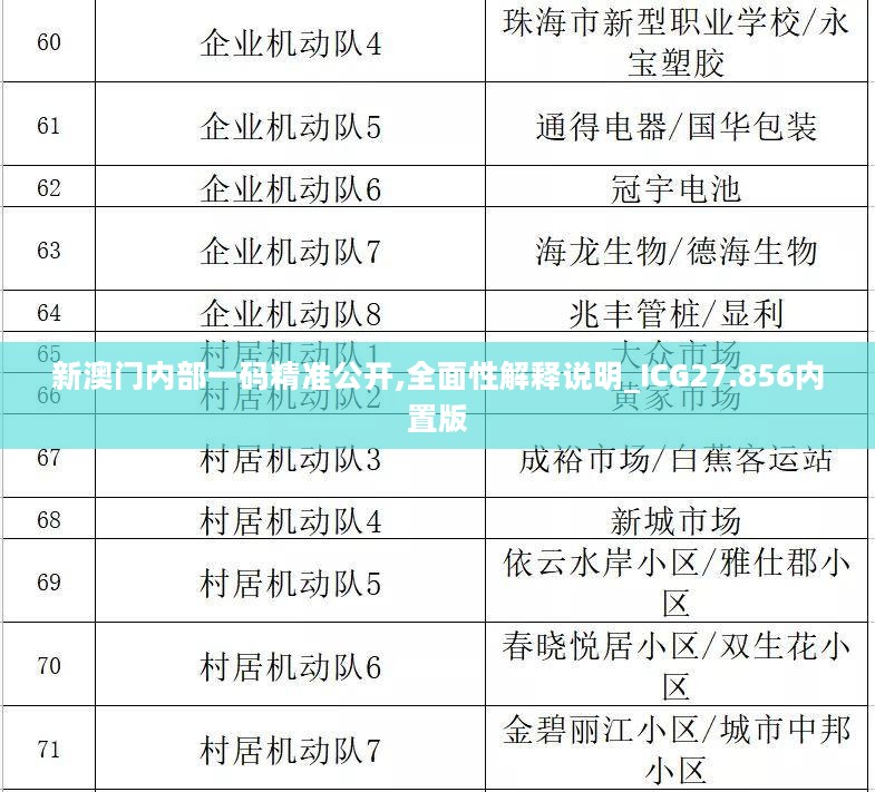 新澳门内部一码精准公开,全面性解释说明_ICG27.856内置版