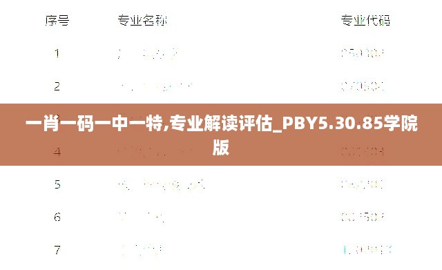 一肖一码一中一特,专业解读评估_PBY5.30.85学院版