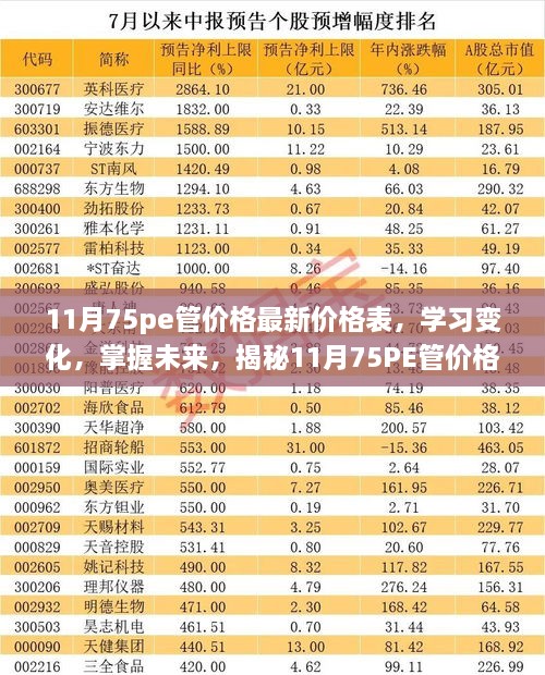 揭秘11月75PE管价格变化，励志之旅，掌握未来最新价格表！