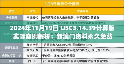 2024年11月19日 USC3.14.39计算版 实际案例解析：新澳门资料永久免费公开