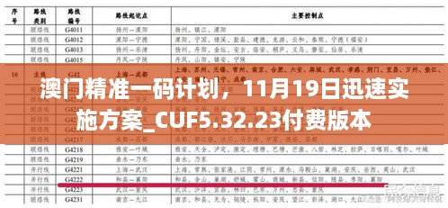 澳门精准一码计划，11月19日迅速实施方案_CUF5.32.23付费版本