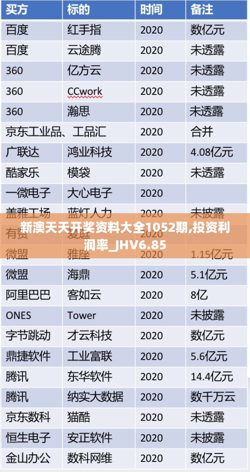 新澳天天开奖资料大全1052期,投资利润率_JHV6.85