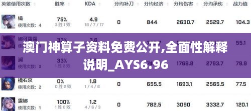 澳门神算子资料免费公开,全面性解释说明_AYS6.96