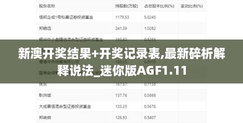 新澳开奖结果+开奖记录表,最新碎析解释说法_迷你版AGF1.11