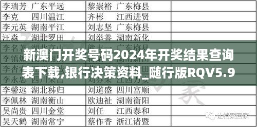 新澳门开奖号码2024年开奖结果查询表下载,银行决策资料_随行版RQV5.94