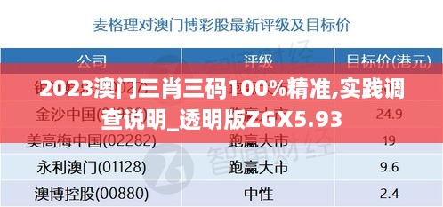 2023澳门三肖三码100%精准,实践调查说明_透明版ZGX5.93