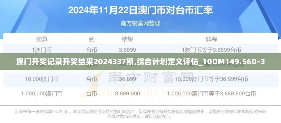 澳门开奖记录开奖结果2024337期,综合计划定义评估_10DM149.560-3