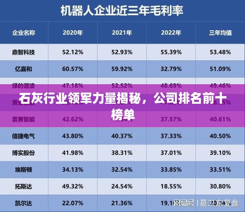 石灰行业领军力量揭秘，公司排名前十榜单